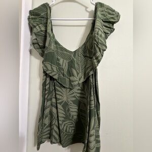 Off Shoulder Olive Leaf Pattern Top